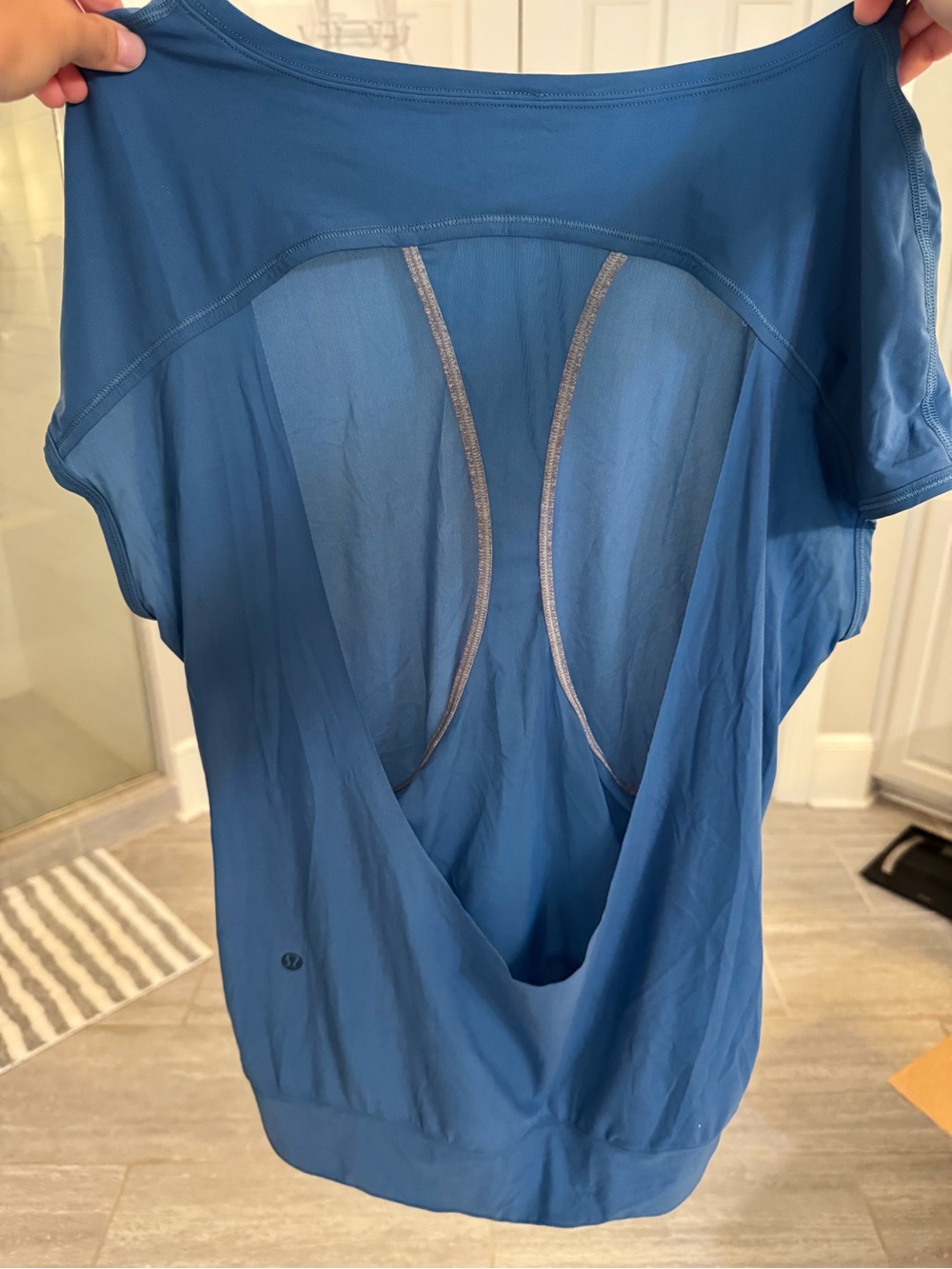 lululemon Open Back Blue Short Sleeve Workout Tee - Picture 4 of 6